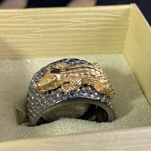 Ross-Simons Sterling Silver Black and Gold Plated Alligator Band Ring Size 10